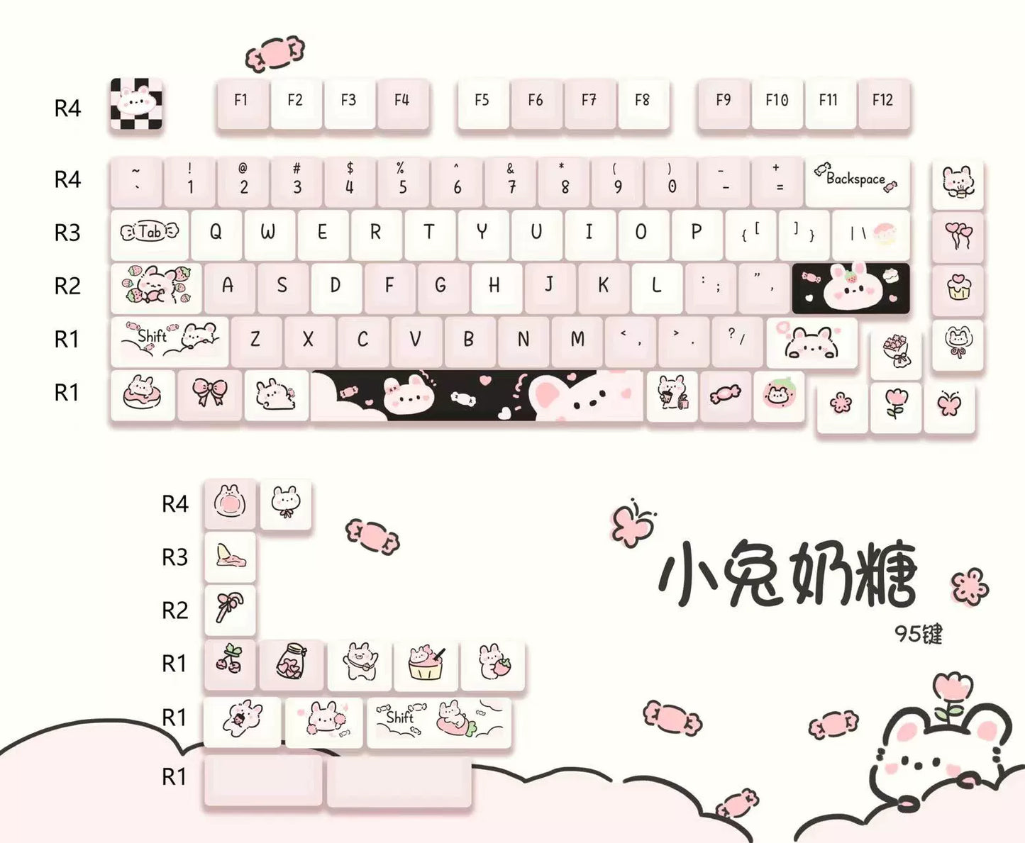 104 Meow Donalds Cute Pastel Keycaps