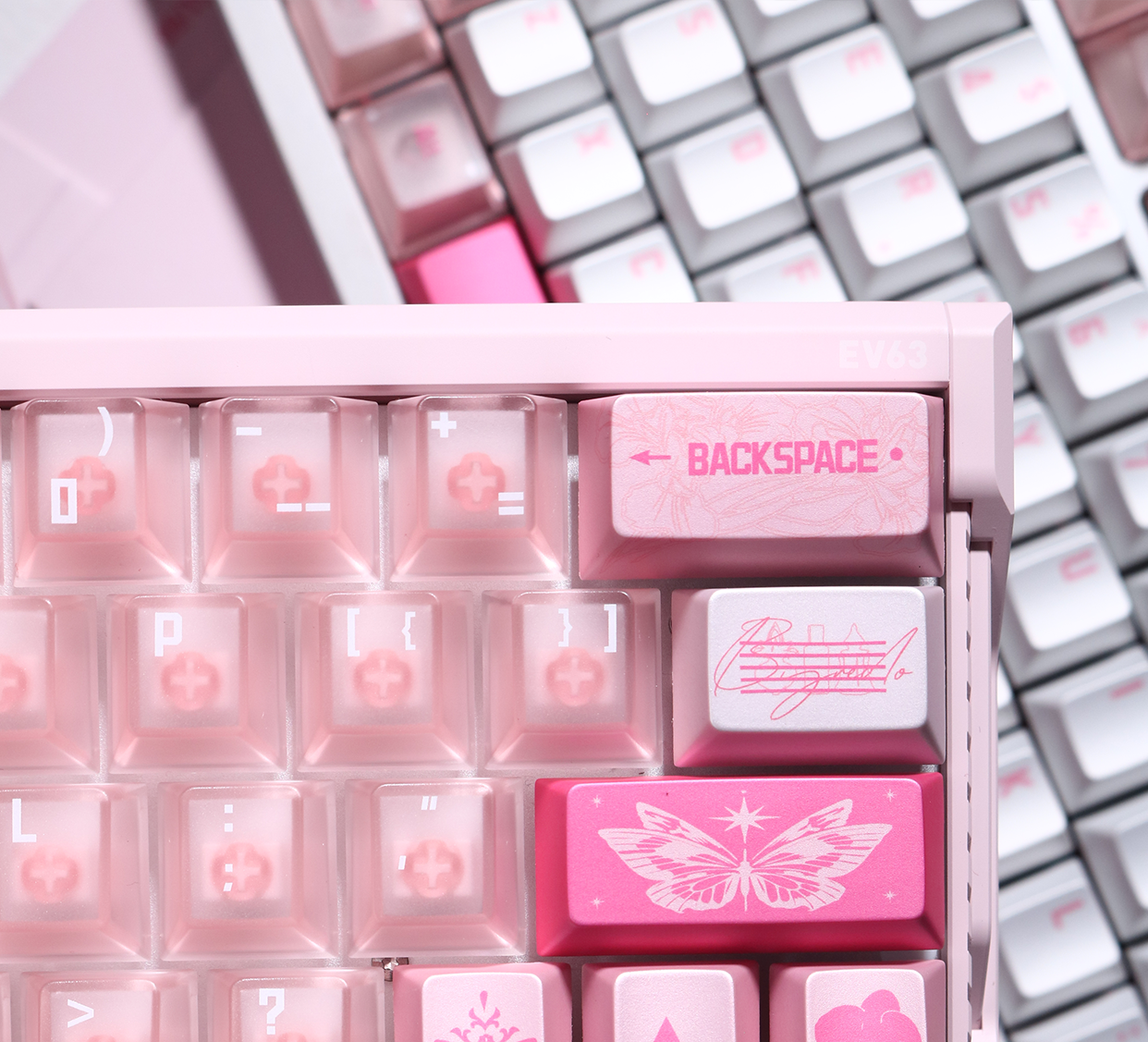 #0278 Pink Metallic Pearlescent Paint Perfumer Keycap + Fog Transparent PC Cherry Profile  Designed By Lans