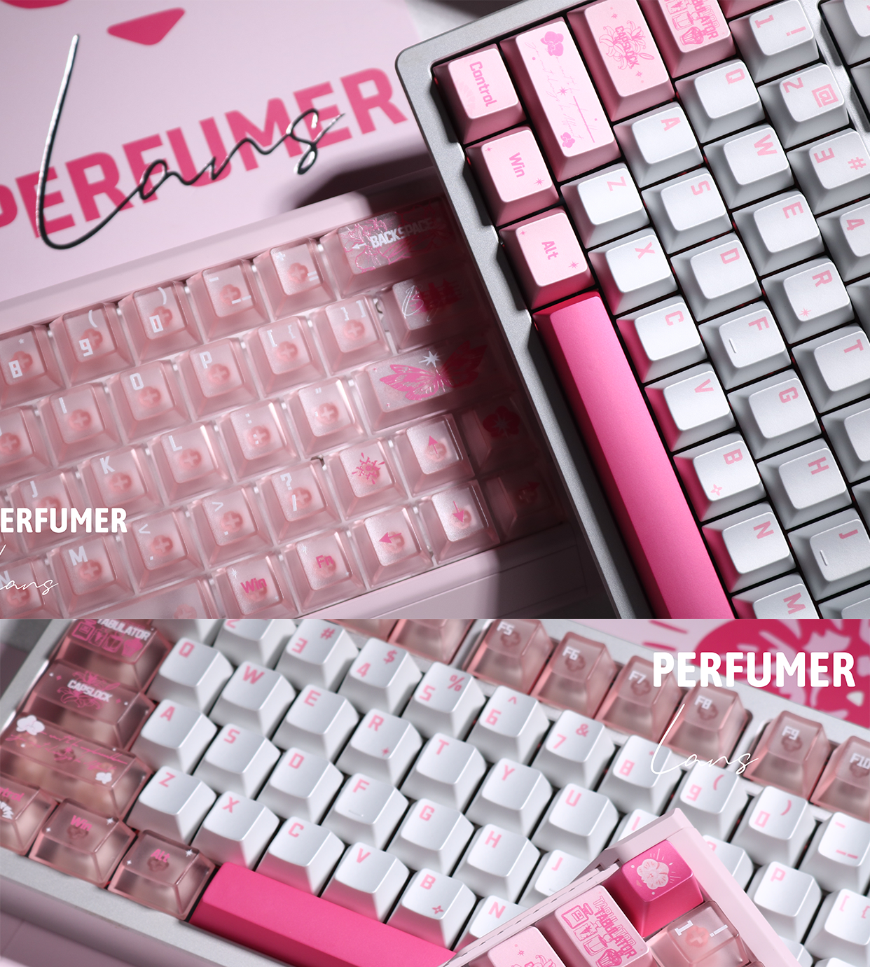 #0278 Pink Metallic Pearlescent Paint Perfumer Keycap + Fog Transparent PC Cherry Profile  Designed By Lans