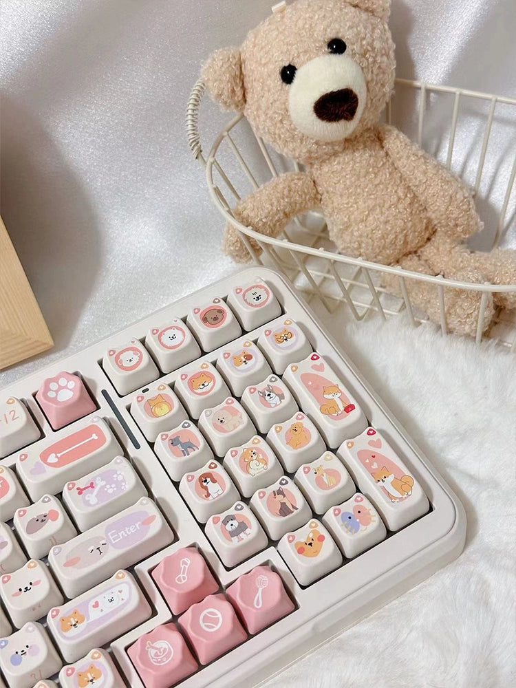 Pastel Pink Beige Grey Meow Doggy MAO Profile Customized Cute Cat Dog Keycaps