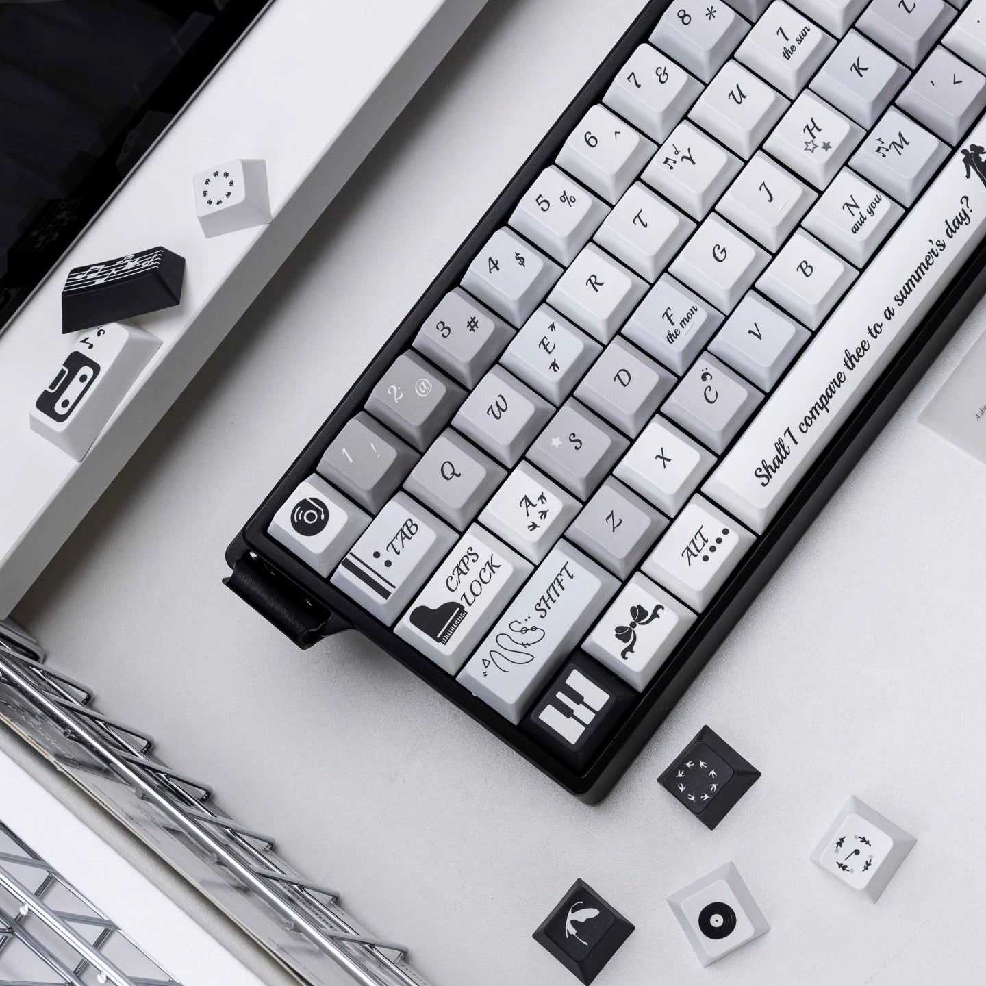 #0271 Black White Gray Cute Serenade Keycap Cherry Profile (not Including Keyboard)