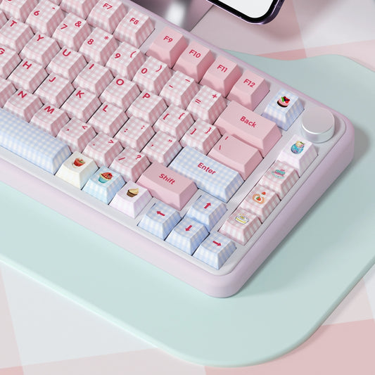 086 Blue and Pink Plaid Japanese Double-spell Keycaps 138-keys