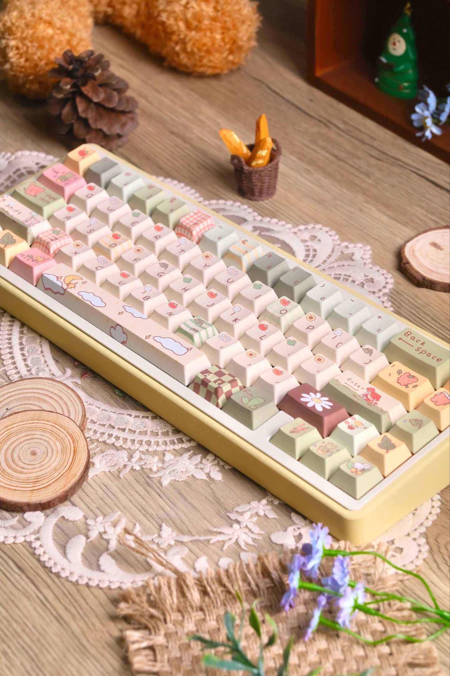 037 Pastel Green Bear Forest Keycap Cherry Profile 150 Keys