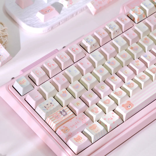 054 Piggy Cat Cute Zoo Animal Cream Style Pastel Pink Yellow Keycap Cherry Profile