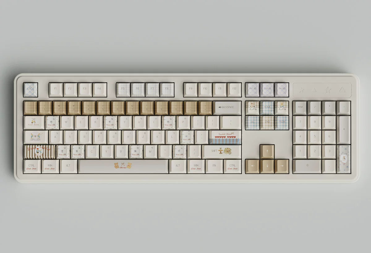 #0283 Milk Coffee Bear Cream Letter Tea Party Keycap Cherry Profile Designed By COLA