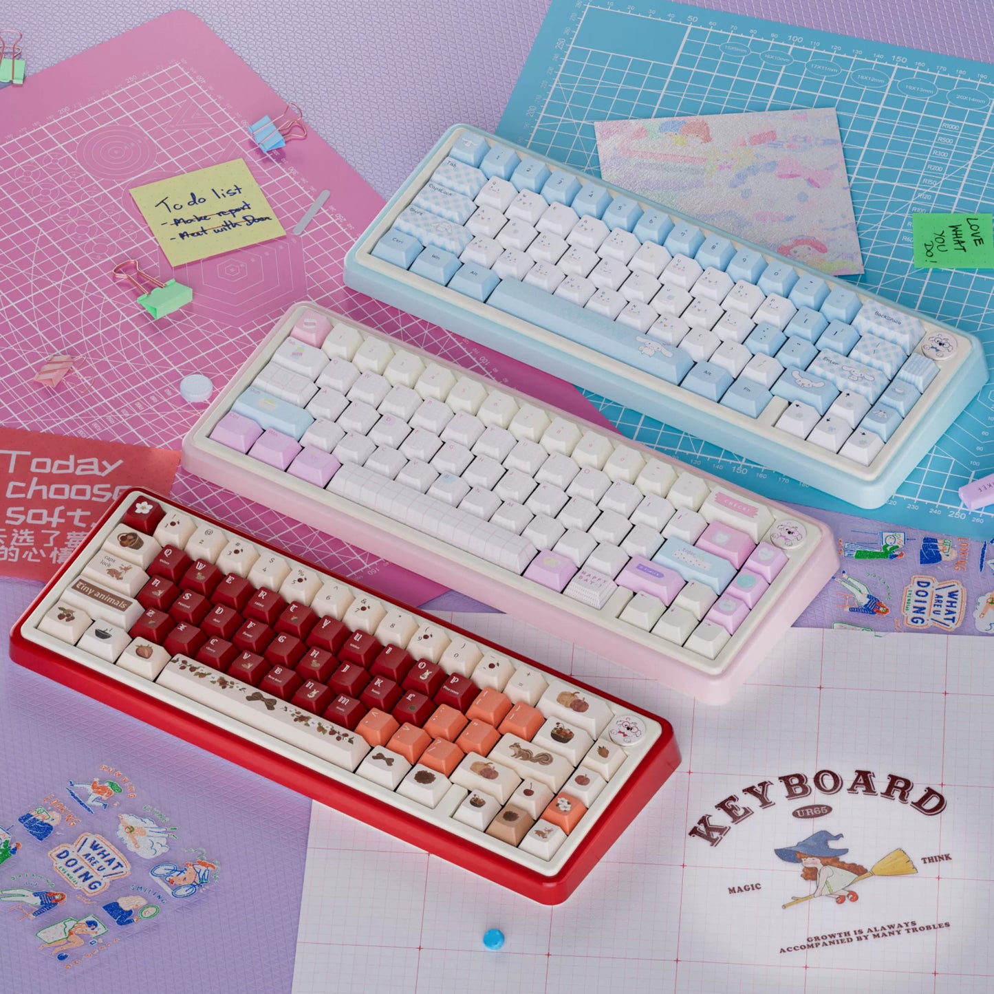 UR65 Blue/Pink/Red Mechanical Customized Keyboard (Tri-mode Gasket Hot Swap RGB Support QMK/VIA)