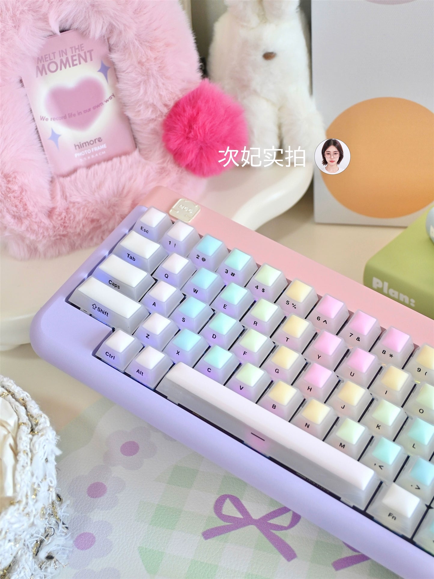 114 Rainbow Fudge Keycaps Fog Clear Silicone Material Soft Bounce Cute Keycaps Cherry Profile 124-key Side-print