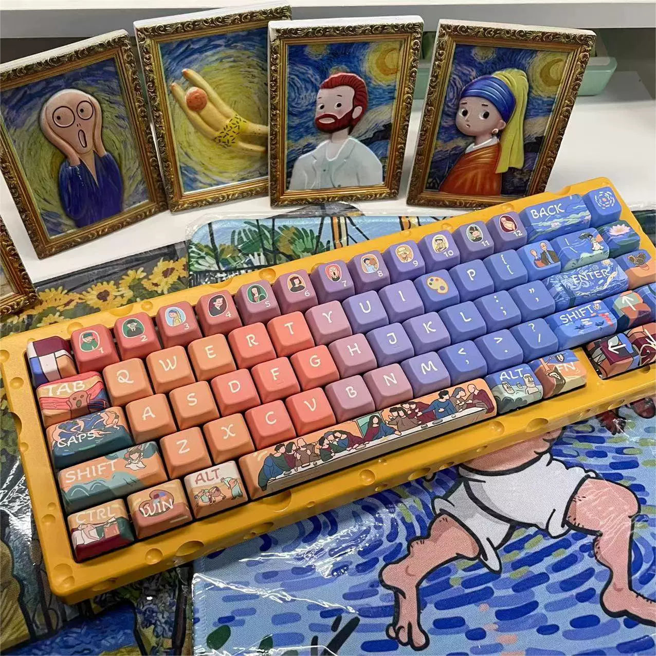 024 Blue Orange Artist's Classic Oil Painting MDA Profile Keycap 142 keys Designed By Bobo Cat Studio