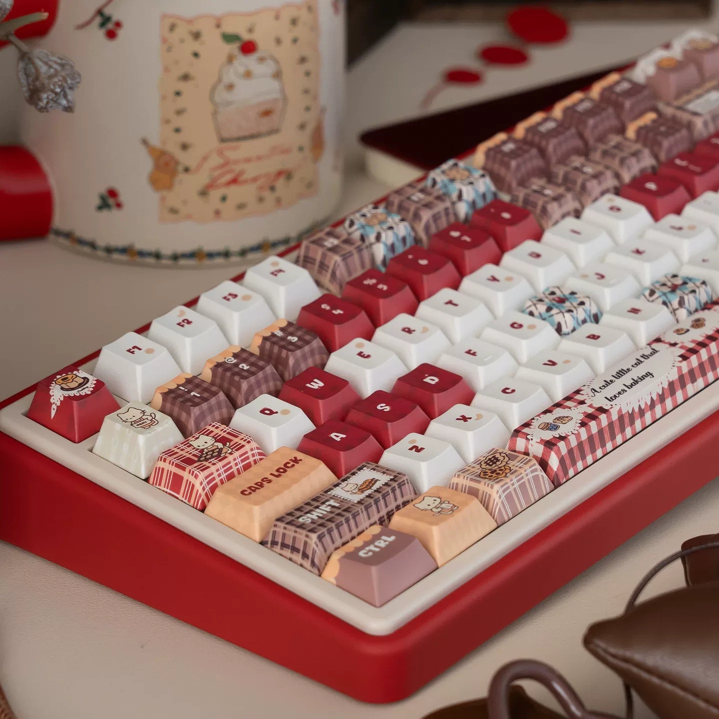 #0293 Baking Cat Cherry Profile Red Chocolate Keycap Designed By URE