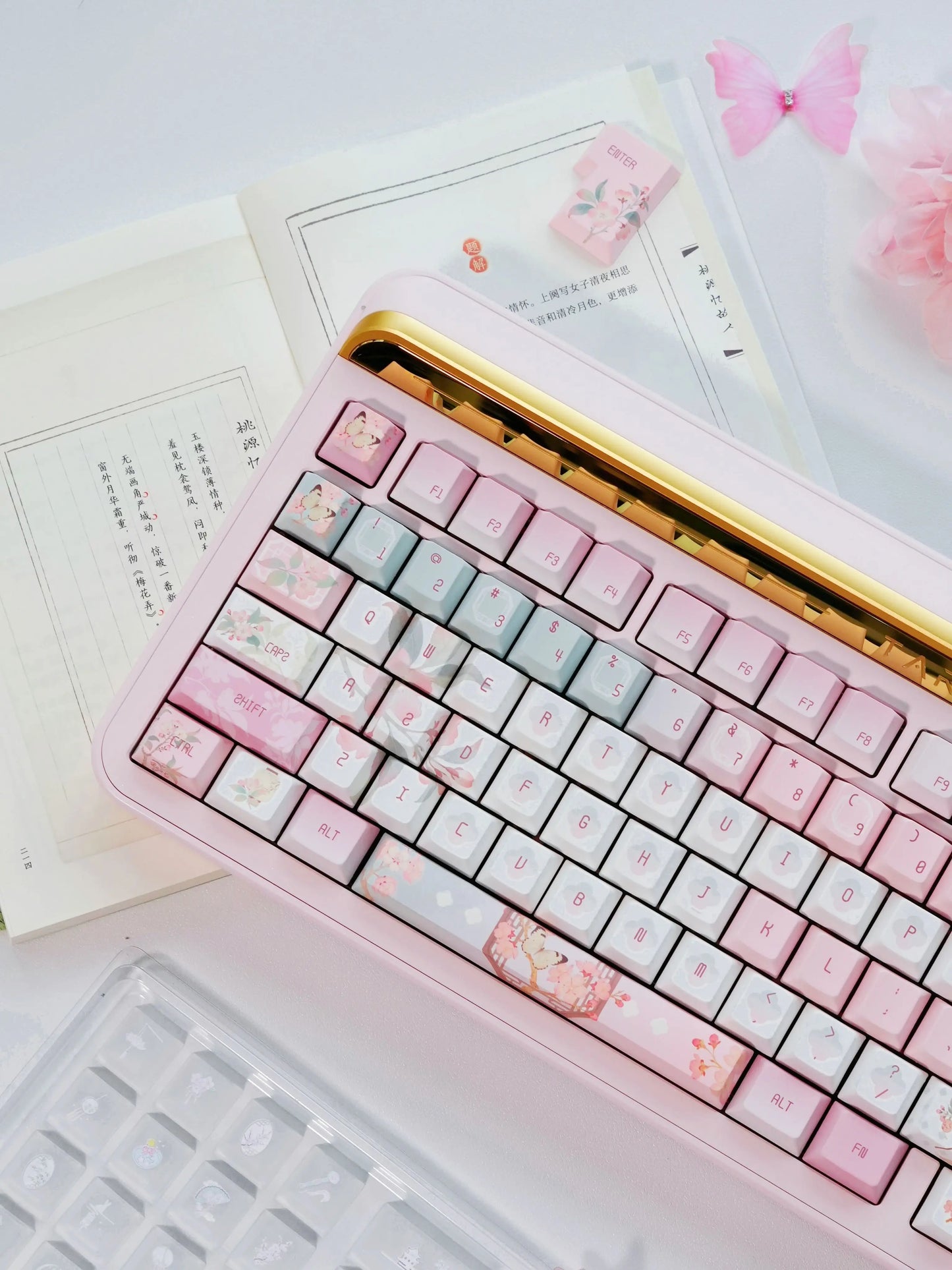 #0264 Begonia Sleepless Keycap Pink Green + Fog Transparent Pc Cherry Profile Designed By Miller