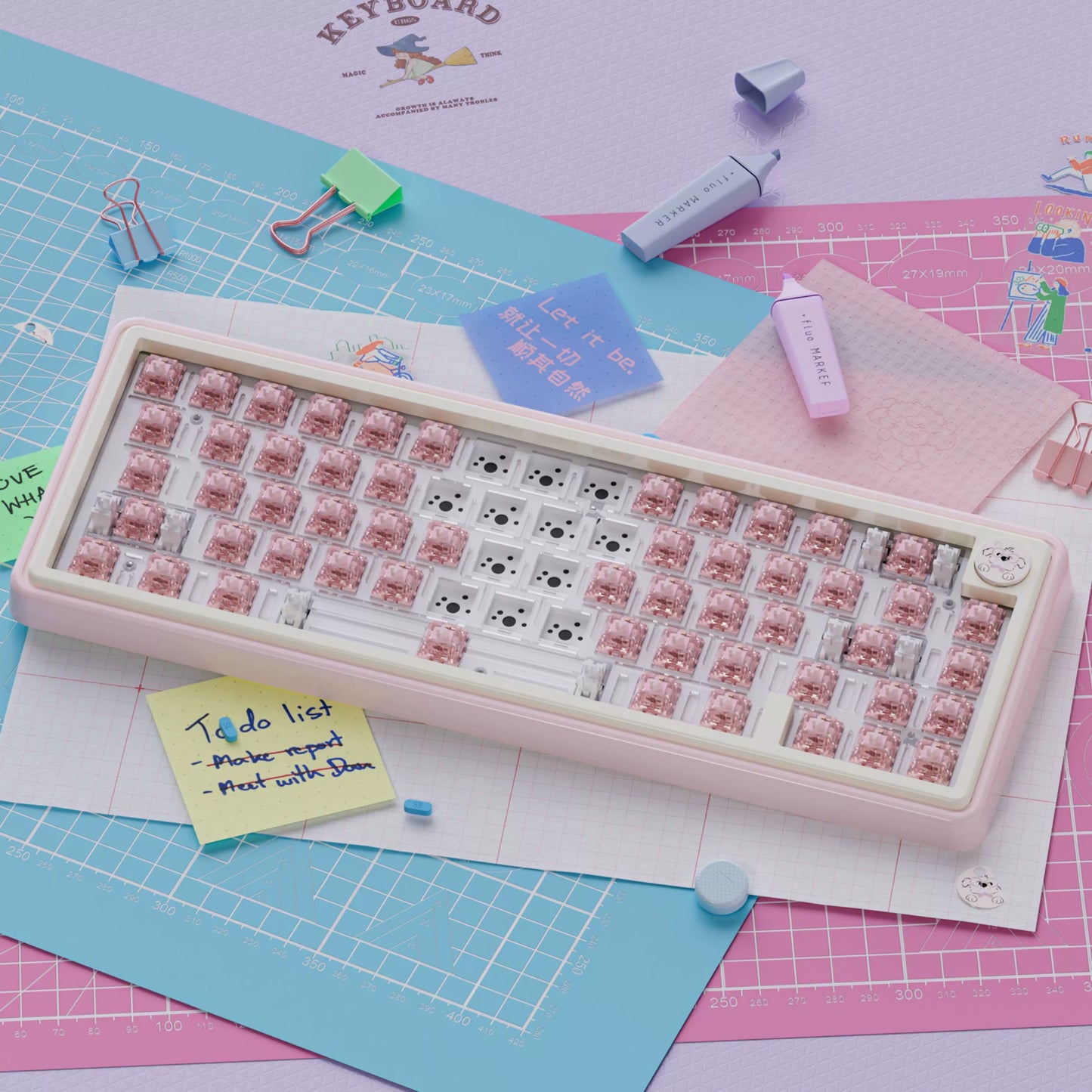 UR65 Blue/Pink/Red Mechanical Customized Keyboard (Tri-mode Gasket Hot Swap RGB Support QMK/VIA)