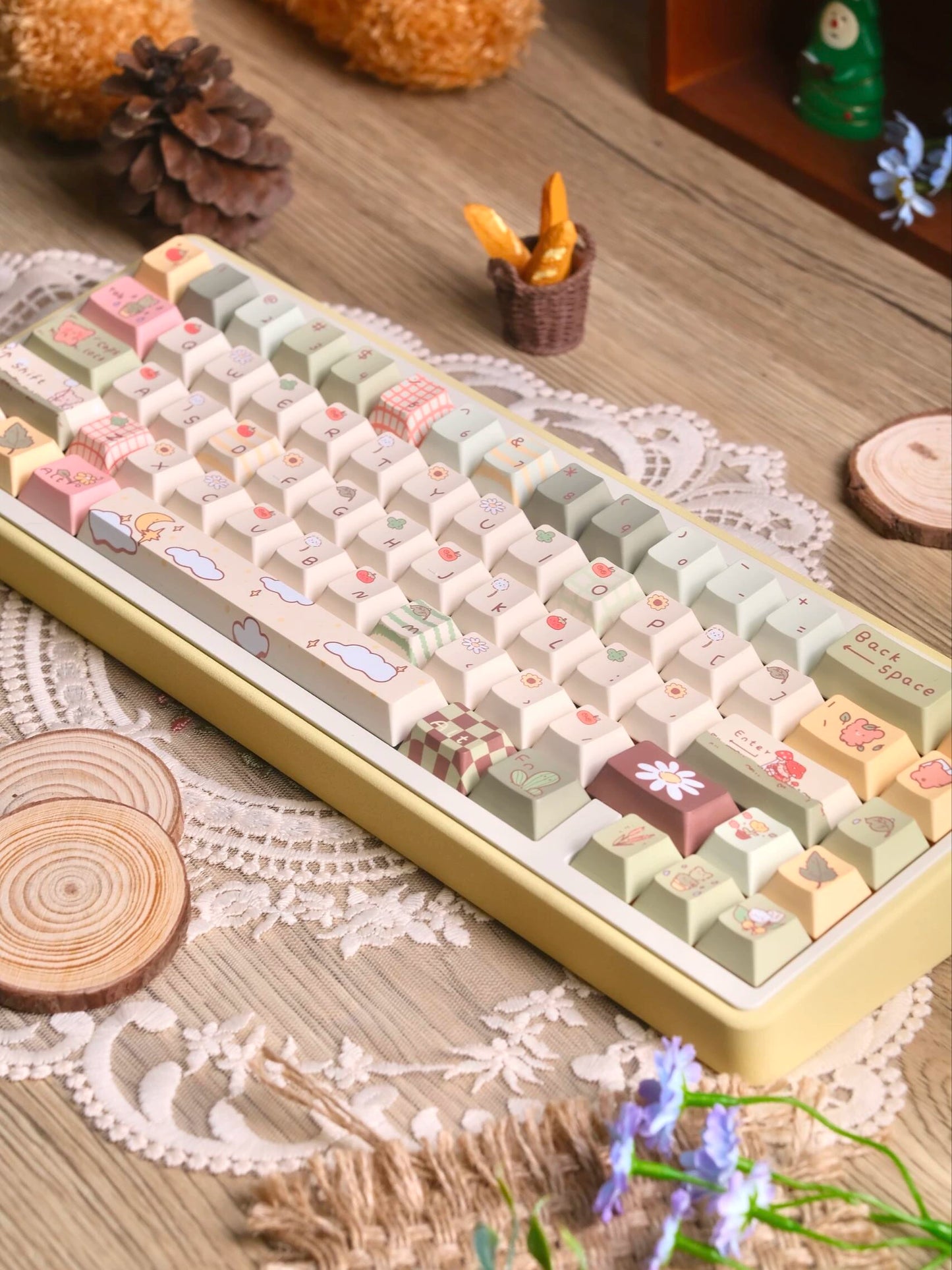 037 Pastel Green Bear Forest Keycap Cherry Profile 150 Keys