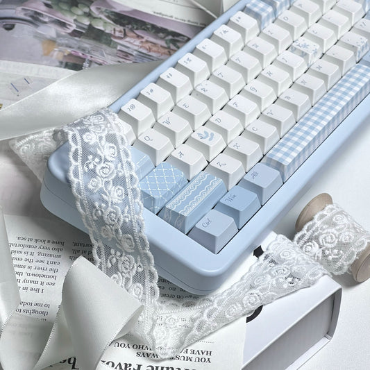 080 Pastel Blue Lace Love Poem Keycap Cherry Profile Design Mocoo