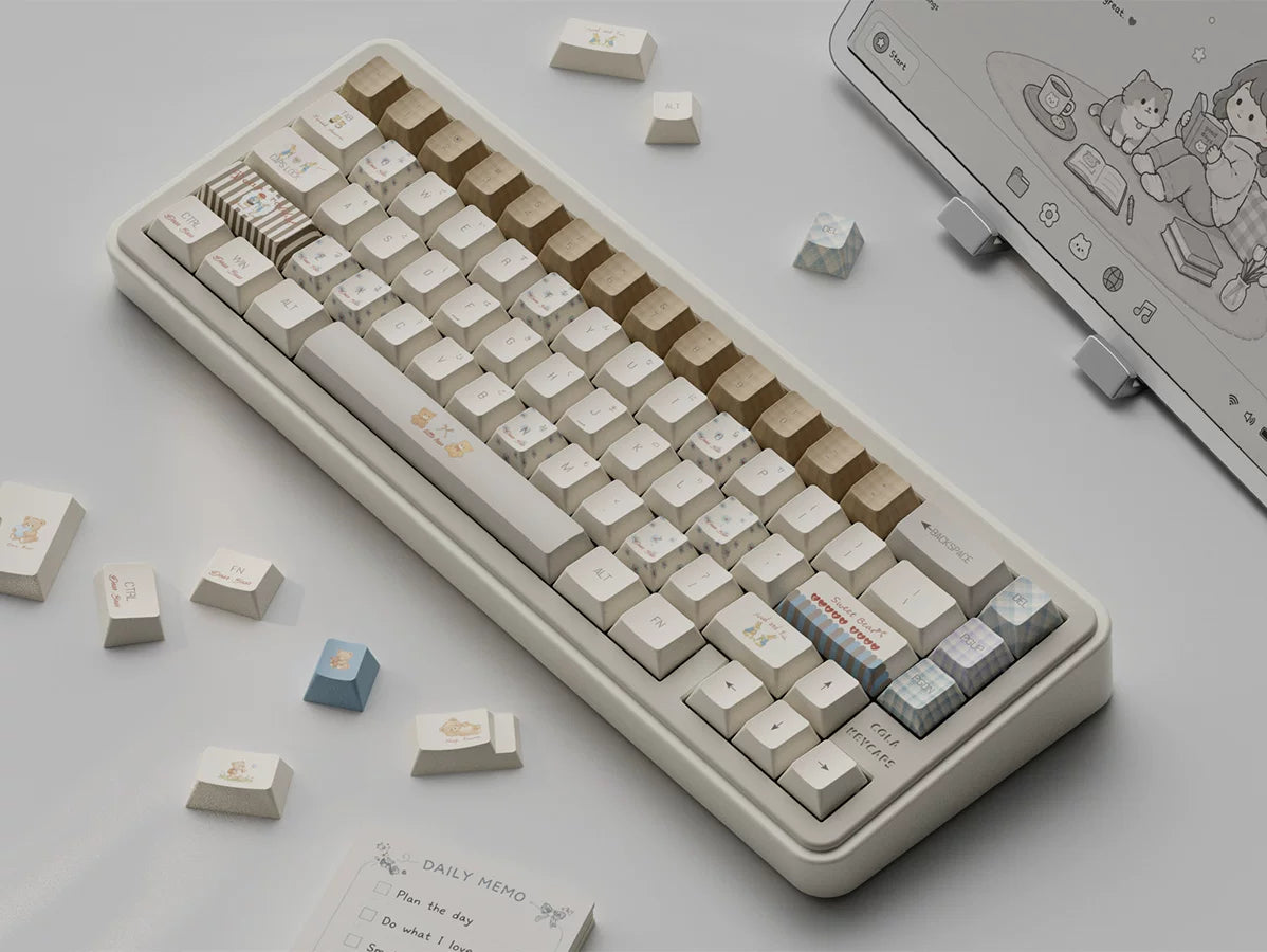 #0283 Milk Coffee Bear Cream Letter Tea Party Keycap Cherry Profile Designed By COLA