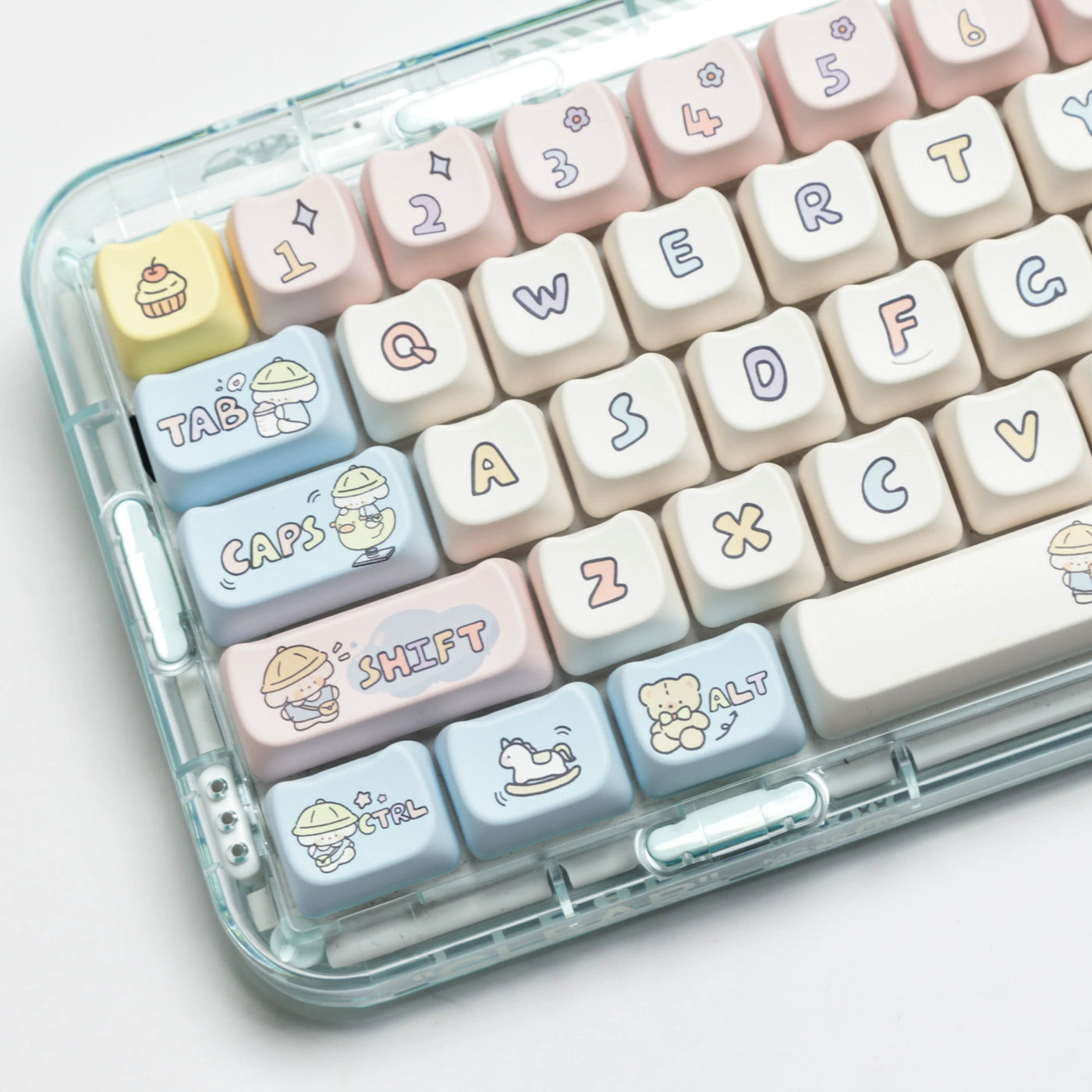 Pastel Blue Pink and Yellow Baby Puppy MOA Profile Keycaps 138 Keys