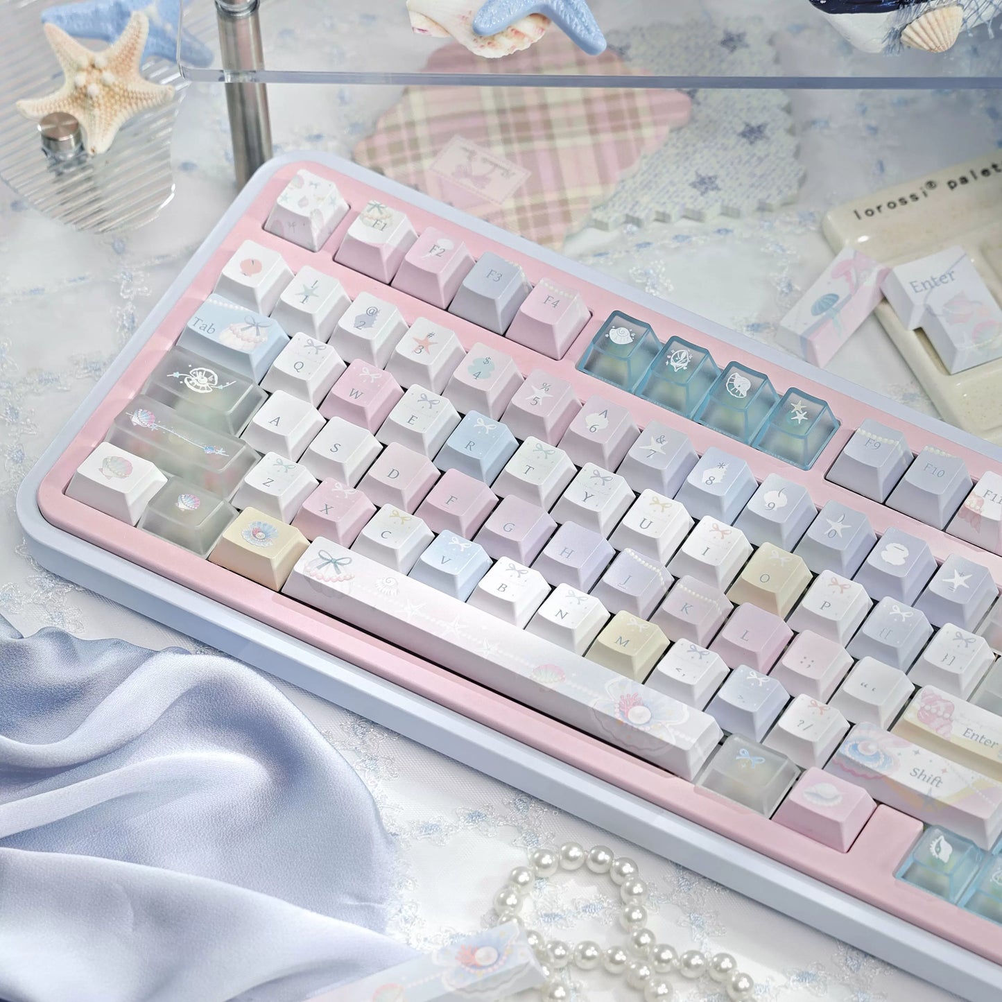 #0269 Pastel Seashell Jellyfish Pearls Keycaps With Foggy Pc Novelty Cherry Profile Designed By Miller