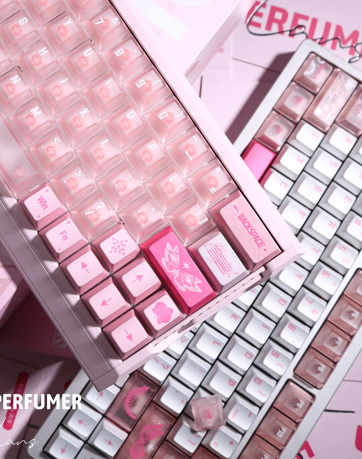 #0278 Pink Metallic Pearlescent Paint Perfumer Keycap + Fog Transparent PC Cherry Profile  Designed By Lans