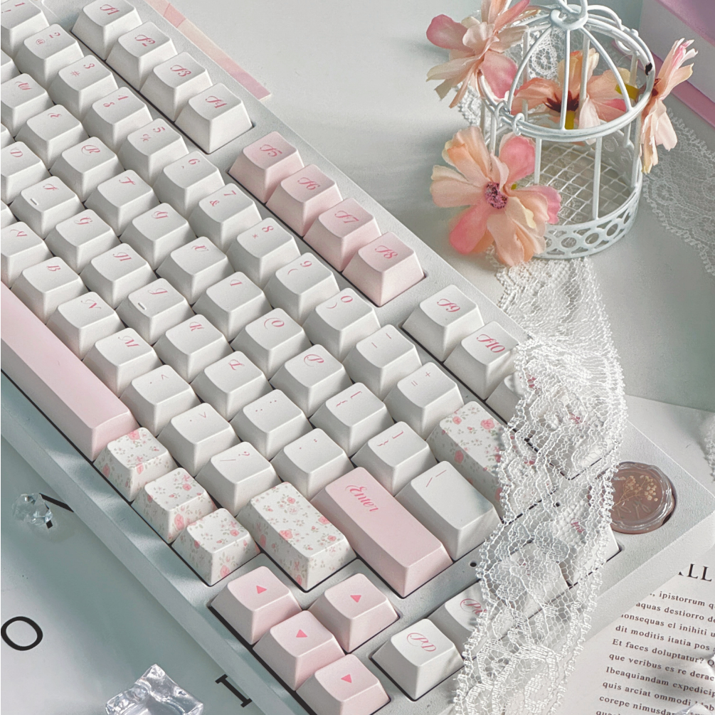 090 Light Pink Rose Flower Love Language Floral Small Fresh Keycap MoCoo Designed