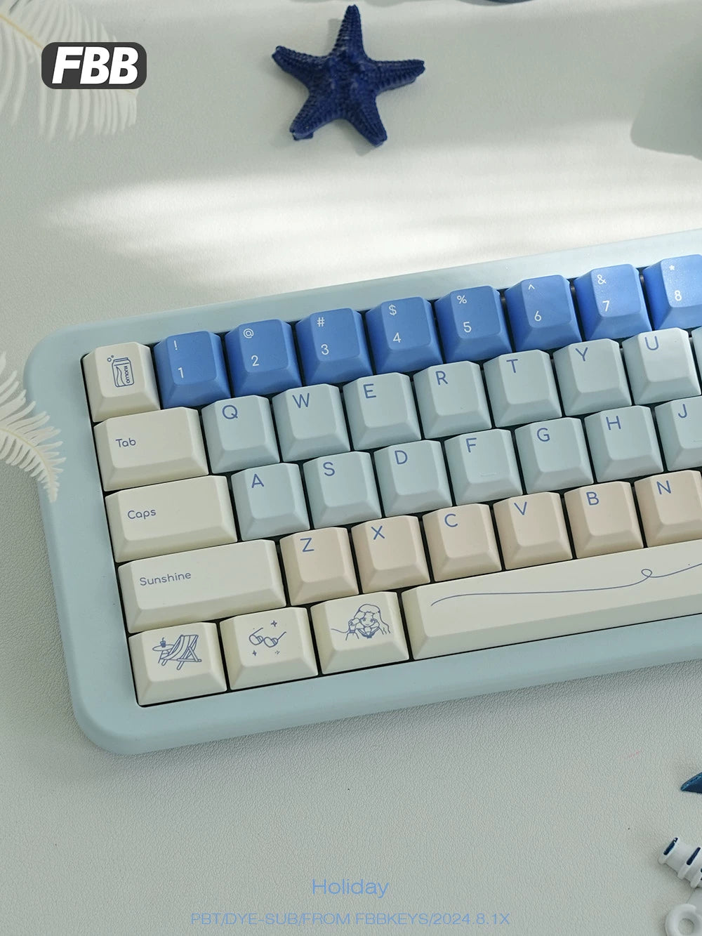 046 Holiday Blue Gradual Change Cherry Profile  Keycap 147 Keys FBB Design