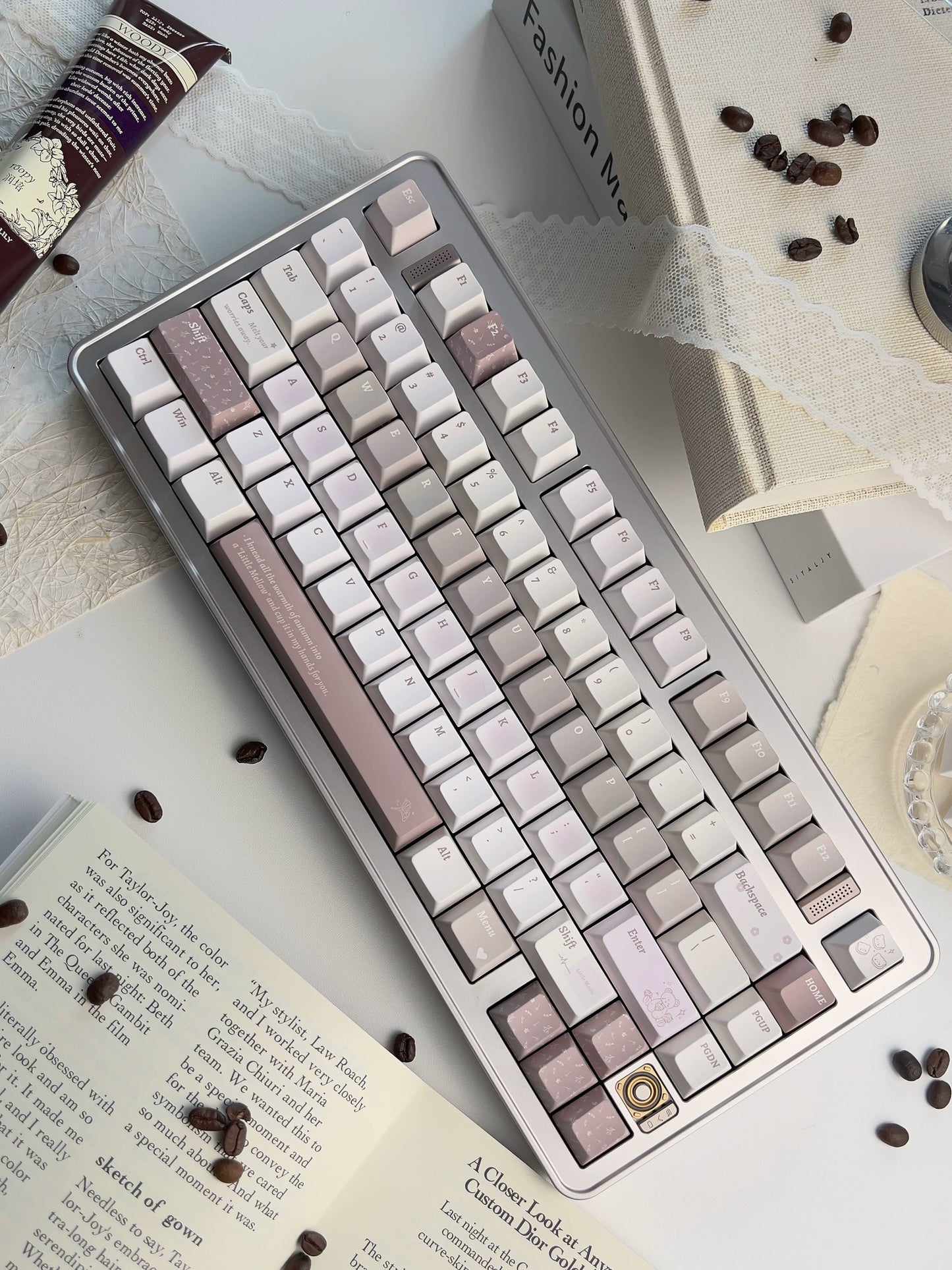 #0266 Little Waxy Keycap Gentle Clear and Cold Gray Pink Low Saturation Cherry Profile Designed By Bluebird