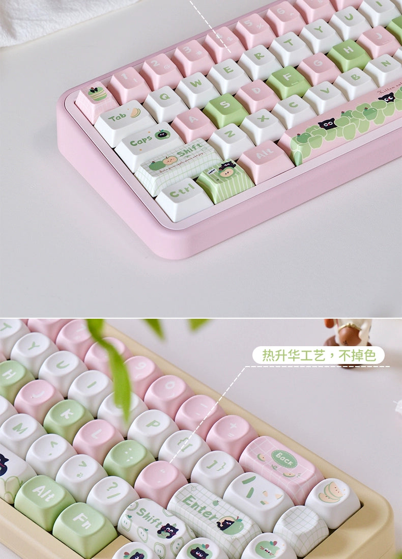 116 Apple Cat Girl Pink Green Cute Keycap 129-key