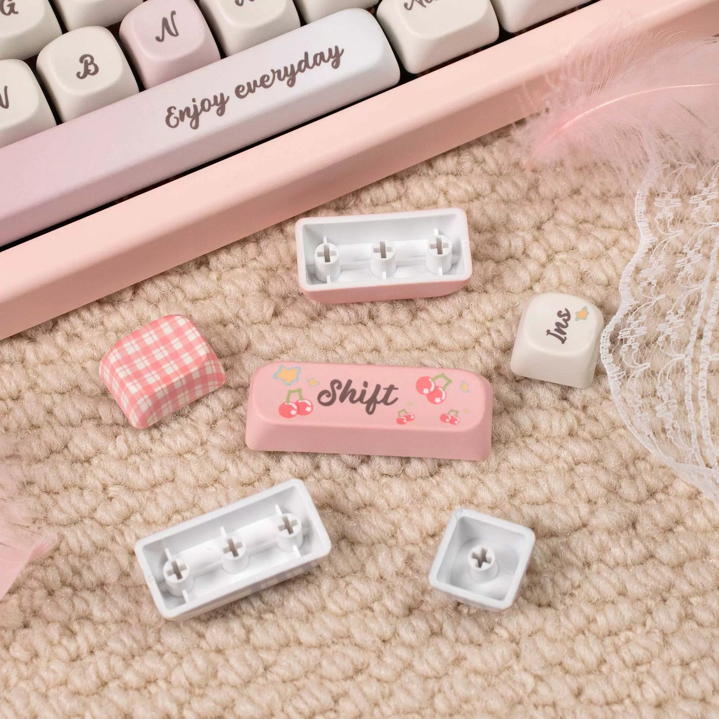 043 Pastel Pink Blue Grids Garden Keycap Cherry/ MOA Profile 152 keys BeeFun design