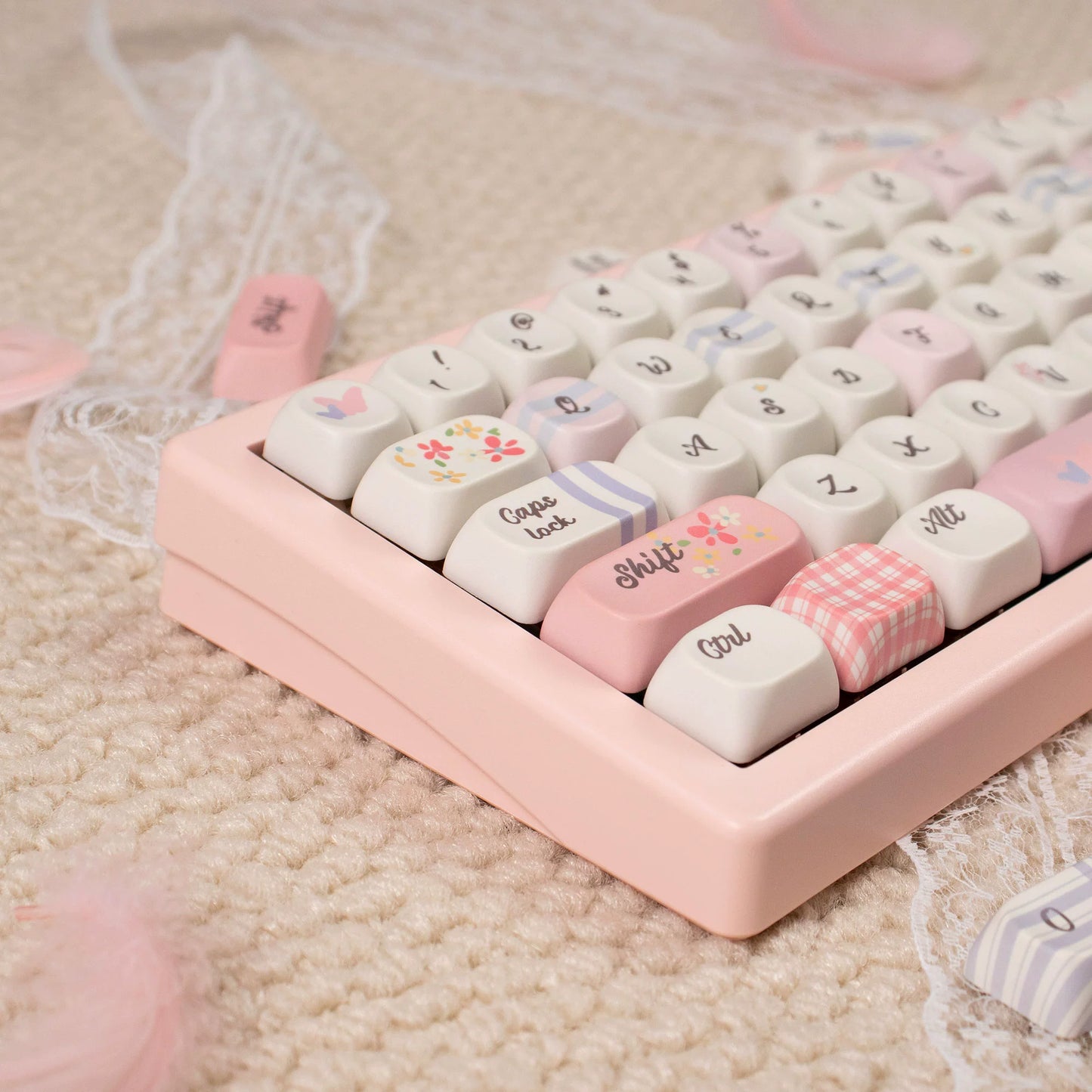 043 Pastel Pink Blue Grids Garden Keycap Cherry/ MOA Profile 152 keys BeeFun design