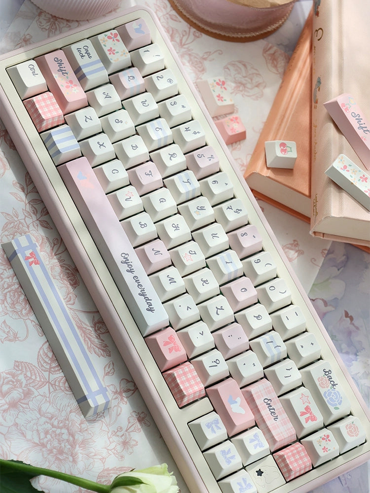 043 Pastel Pink Blue Grids Garden Keycap Cherry/ MOA Profile 152 keys BeeFun design