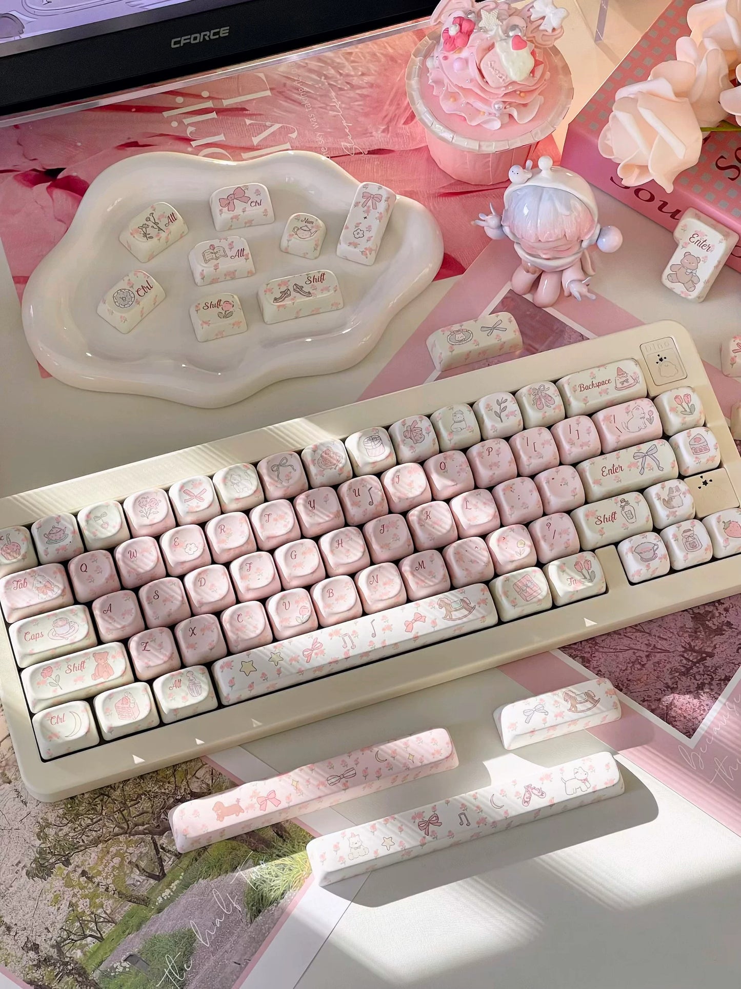 001 Flower French Style Spring Floral Gift Moa Profile 140 Keys Cute Keycap Set LlilyX Lab flower keycaps
