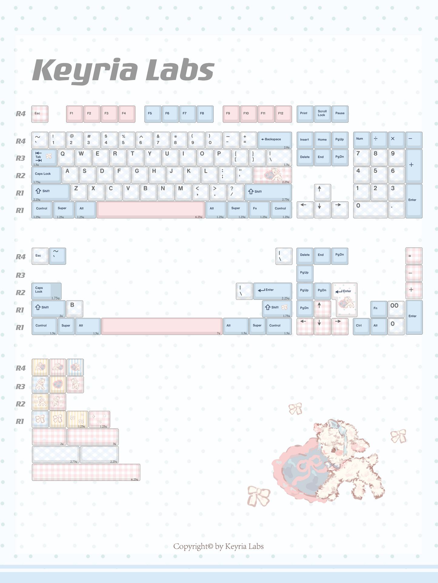 #0260 Pale Blue Pink Sweet Sheep Dream Cherry Profile Keycap Set Designed By Keyria Labs (not Including Keyboard)