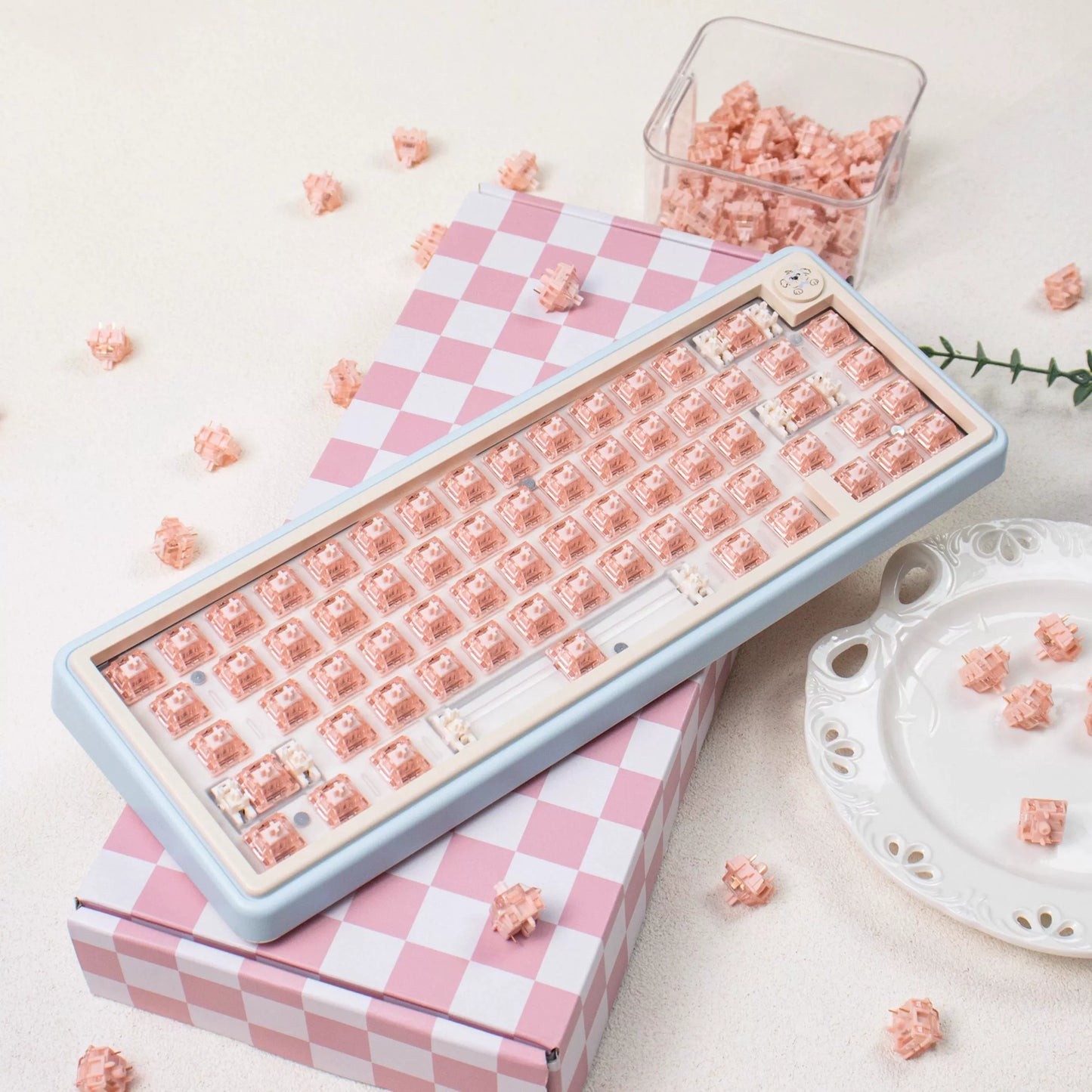 UR65 Blue/Pink/Red Mechanical Customized Keyboard (Tri-mode Gasket Hot Swap RGB Support QMK/VIA)