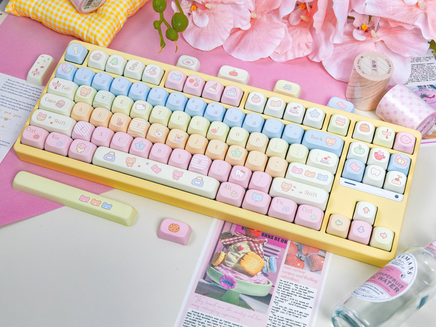 100 Bear Diary Cute Yellow Pink Blue MOA Keycaps 136-keys