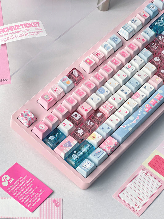 #0219 Amusement Park Cute Pink and Blue Keycaps (not Including Keyboard)