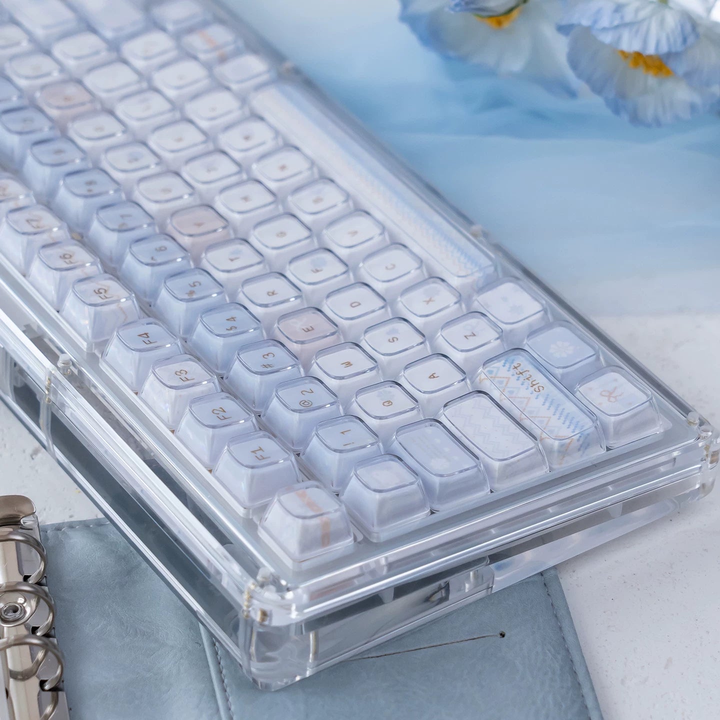 #0255 Light Blue Winter Letter Crystal Jelly Keycap KDA Profile PBT + PC Double-layer Designed By URE