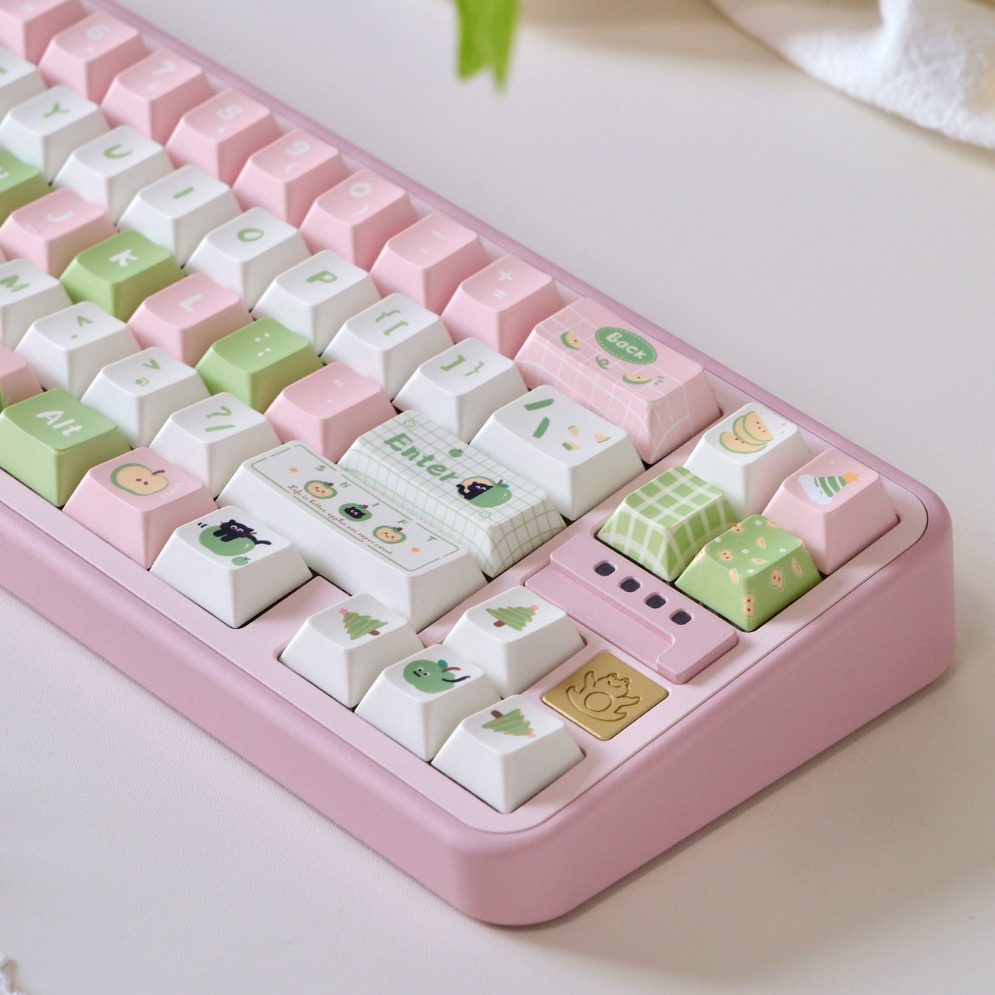 116 Apple Cat Girl Pink Green Cute Keycap 129-key