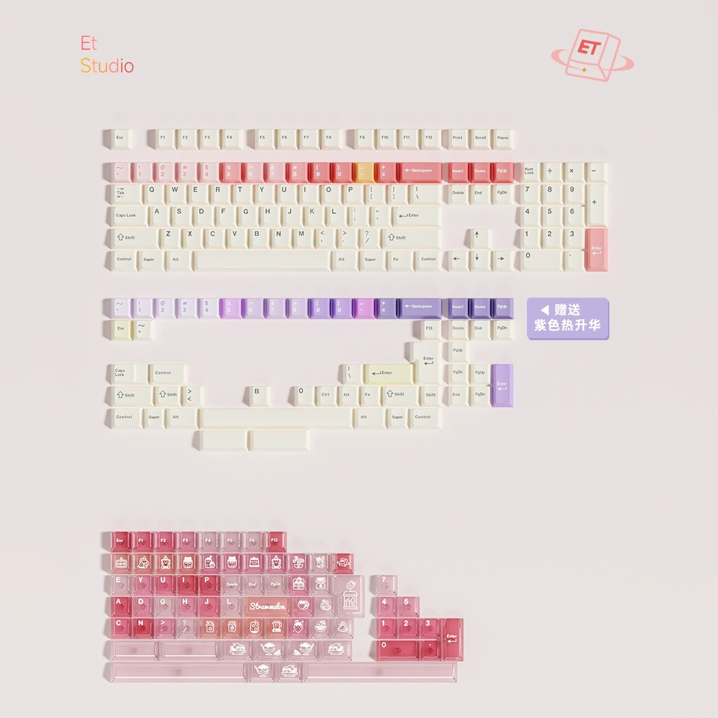 #0224 Cheese Berry Melon Pink Purple Cute Keycap Cherry Profile Designed By ET Studio（not including keyboard)）