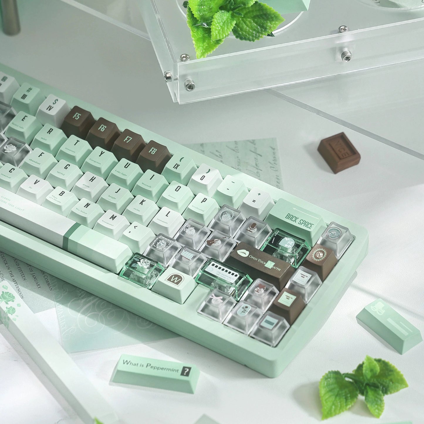 #0241 Mint Chocolate Mambo Keycap Green Brown Keycap Cherry Profile (not including keyboard)