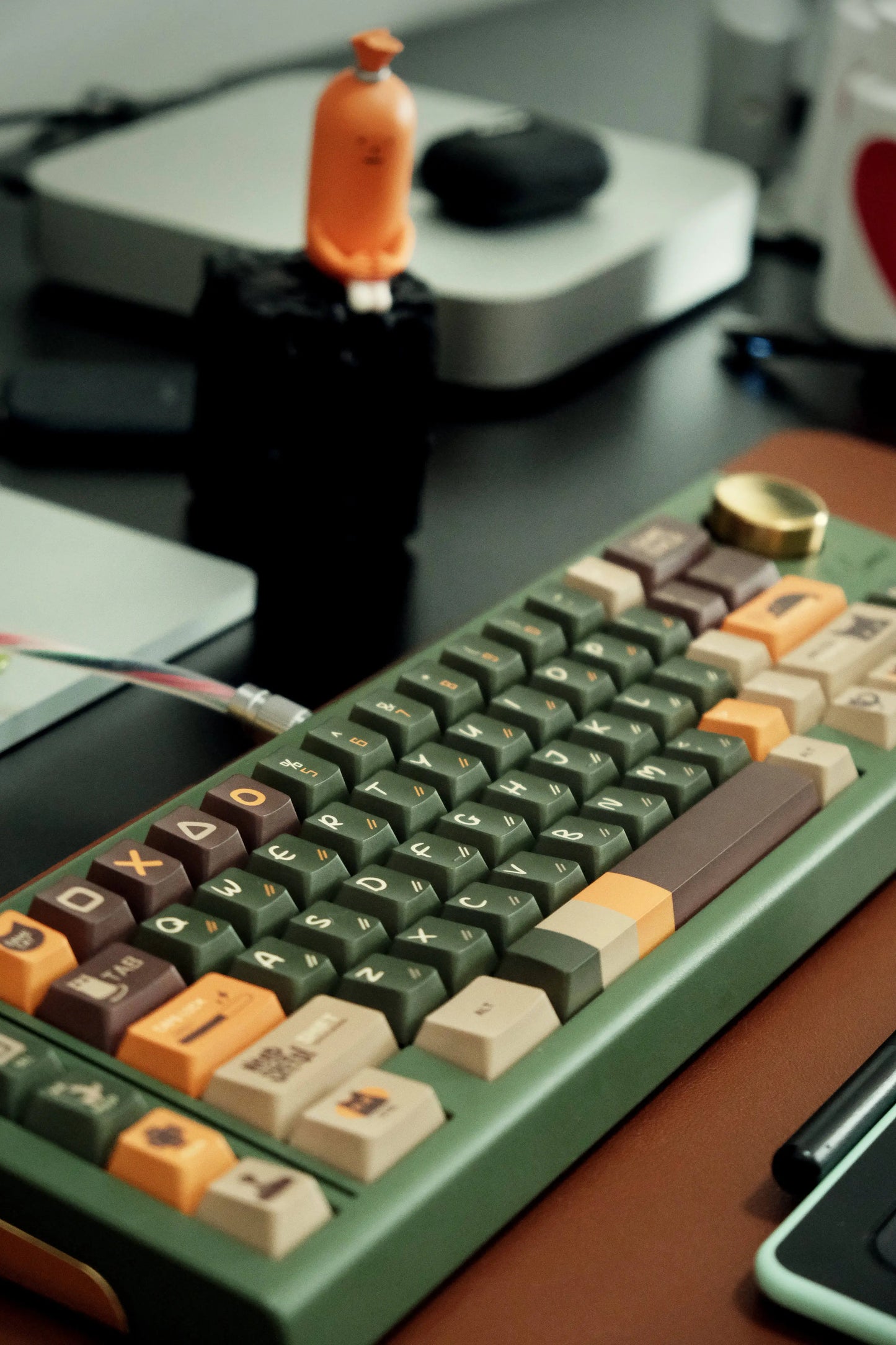 063 Game Cat Vintage Olive Green Coffee Ginger Cherry Profile Keycaps 143 keys