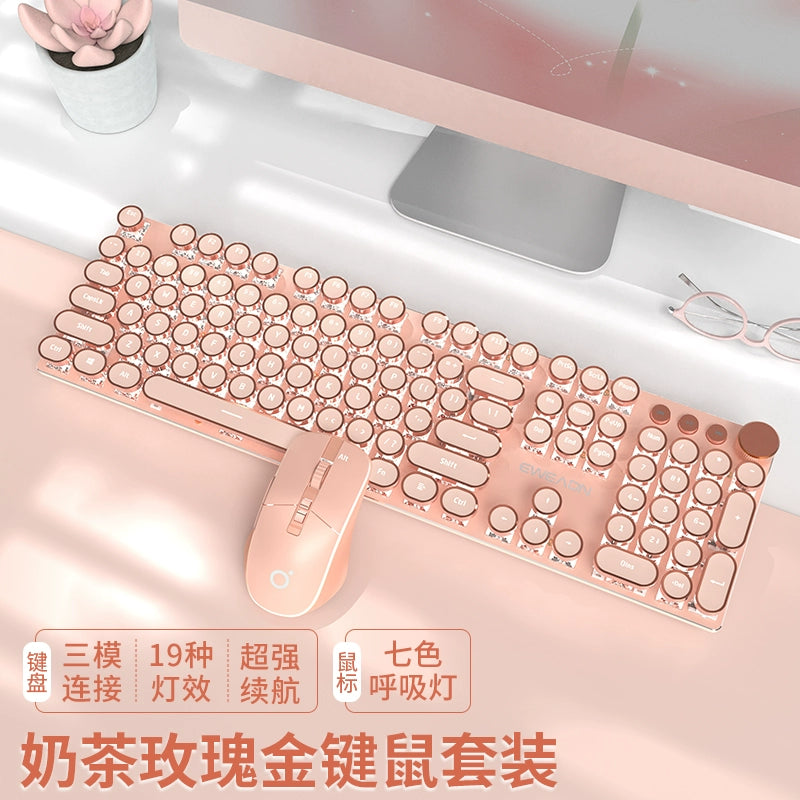 TK950 Wireless Bluetooth Tri-mode Mechanical Keyboard and Mouse Suit Punk Retro Typewriter Style