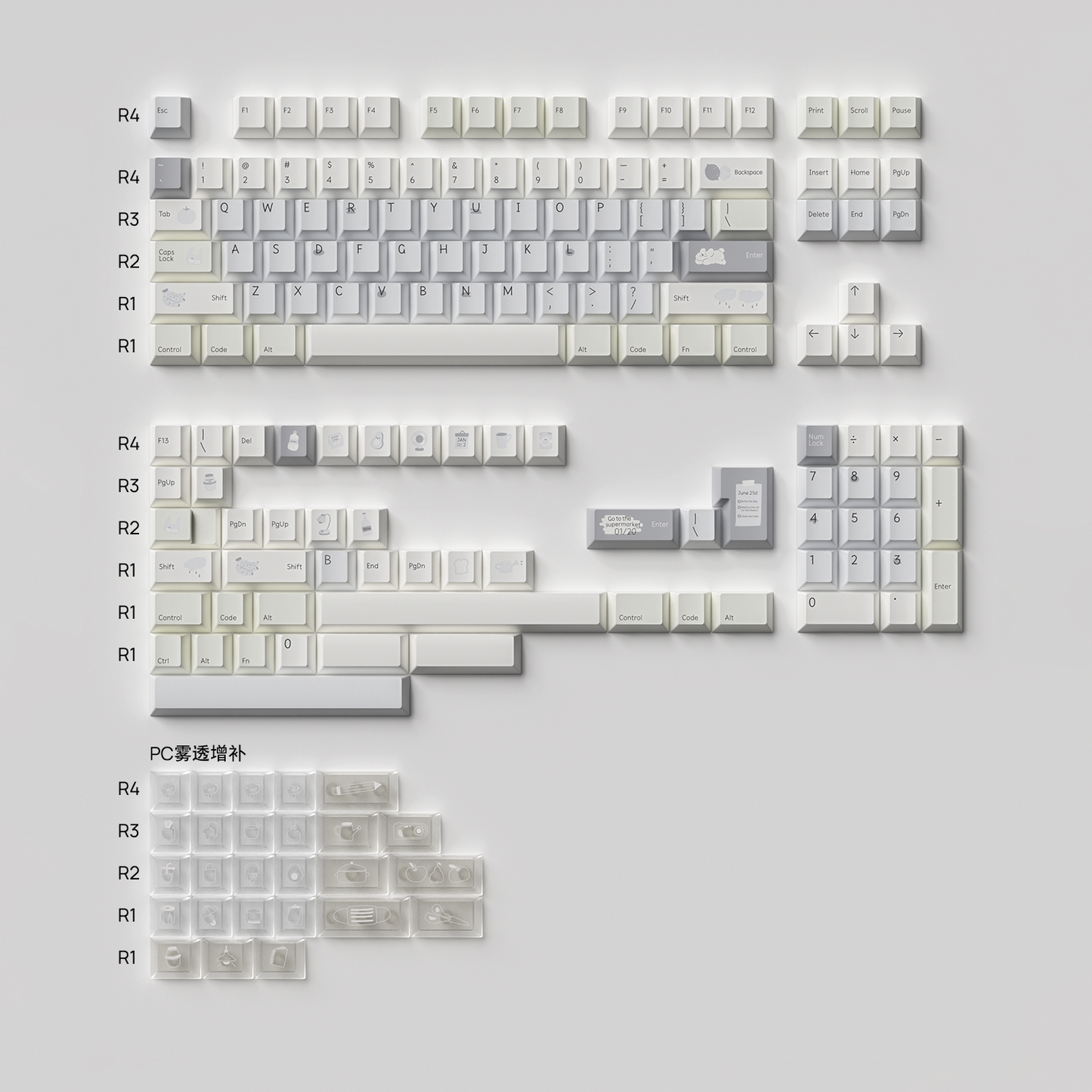 #0280 Cream Sticky Notes Simple and Milk White Pale Gray Keycap Cherry Profile
