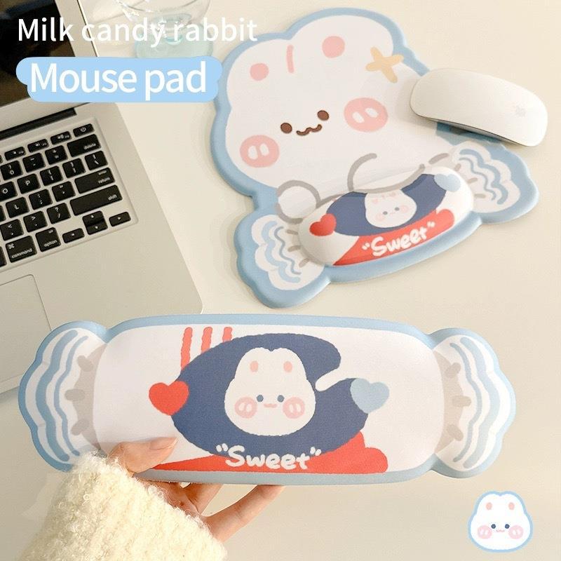 Pastel Blue Creamy White Cute Rabbit Milky Candy Mouse Pad Wrist Rest Pad Keyboard Study Supplies Office Must-have