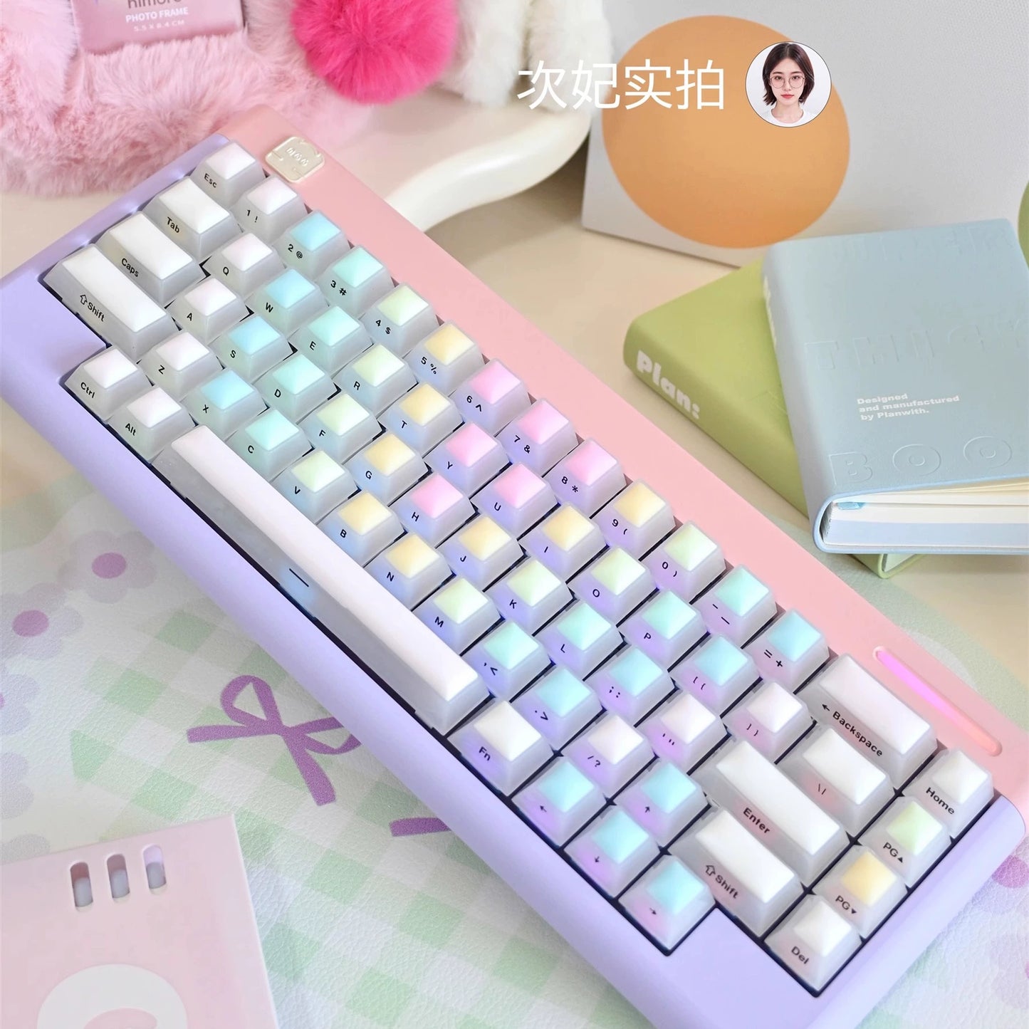 114 Rainbow Fudge Keycaps Fog Clear Silicone Material Soft Bounce Cute Keycaps Cherry Profile 124-key Side-print