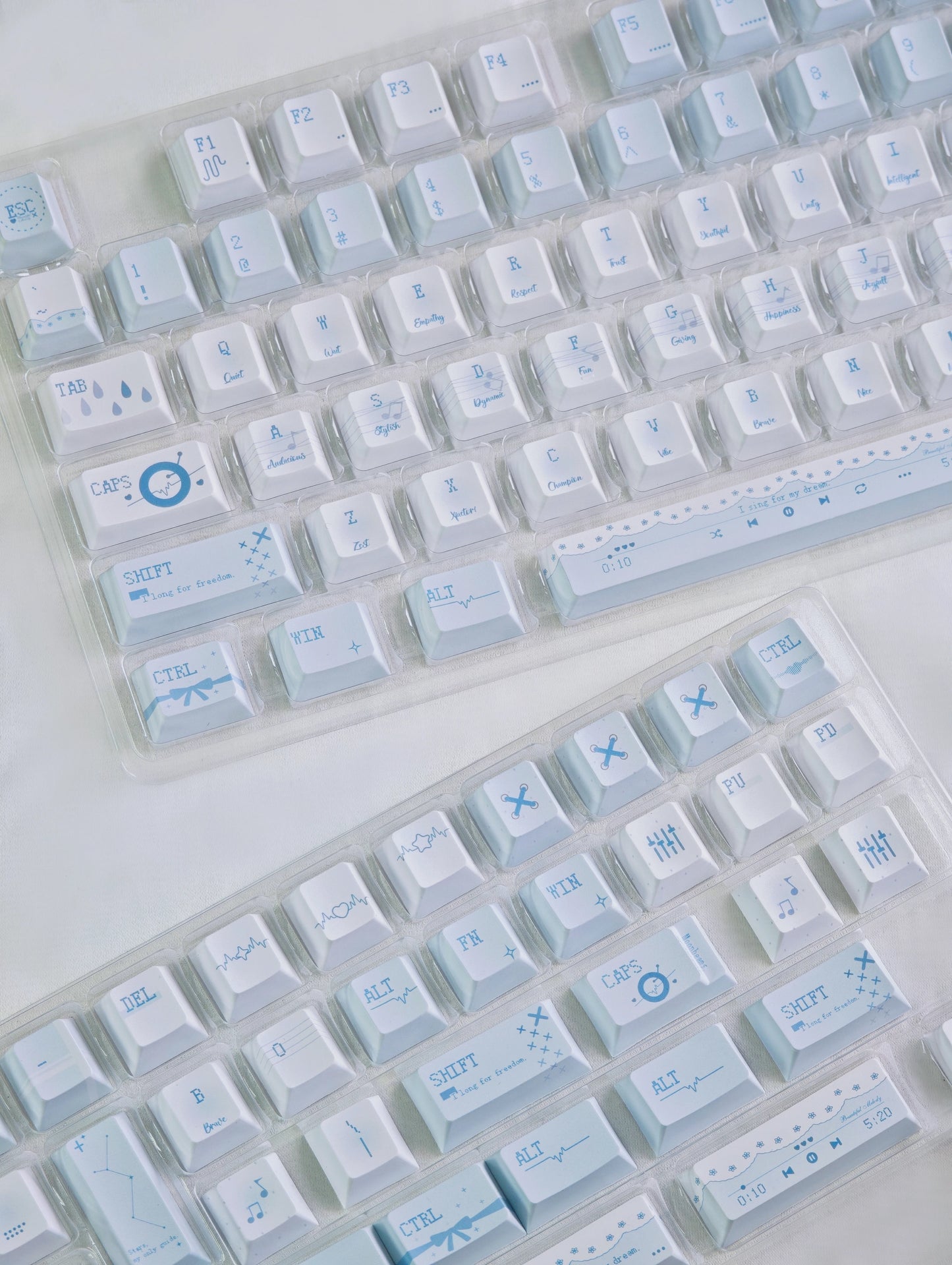 #0265 Blue Overture Blue and White Piano Music Note Keycap Cherry Profile Designed By Miller
