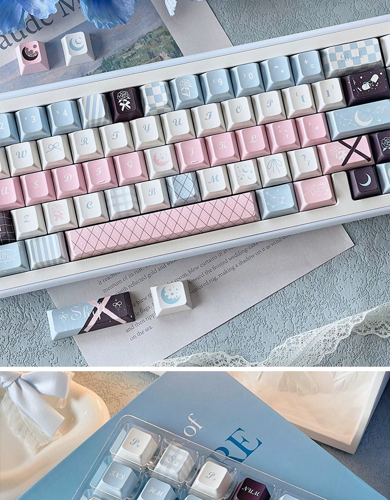 105 Moonlight Rose Pink and Blue Cherry Profile Keycaps 128-key