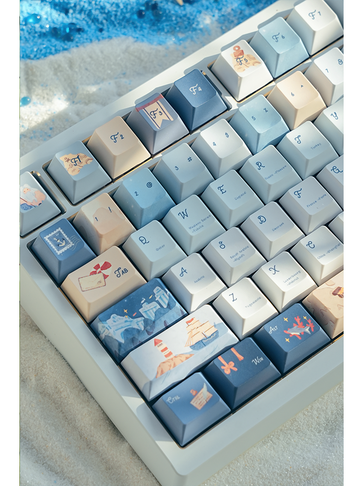 085 Nautical Chart Blue Retro Ocean Theme 138-keys Keycap