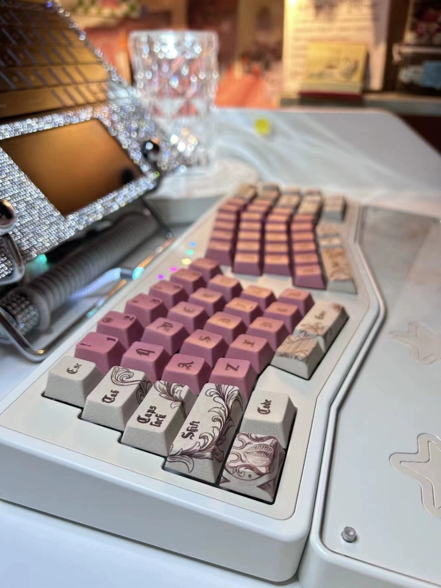 062 Gothic Manuscript Rose Pink Bean Red and Beige 145 keys Cherry Profile Custom Keycaps Designed By Sanyueqing