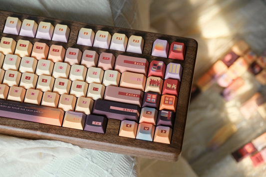 140 Sunset Golden Mountain Retro Brown Red Keycaps Designed By MoCoo