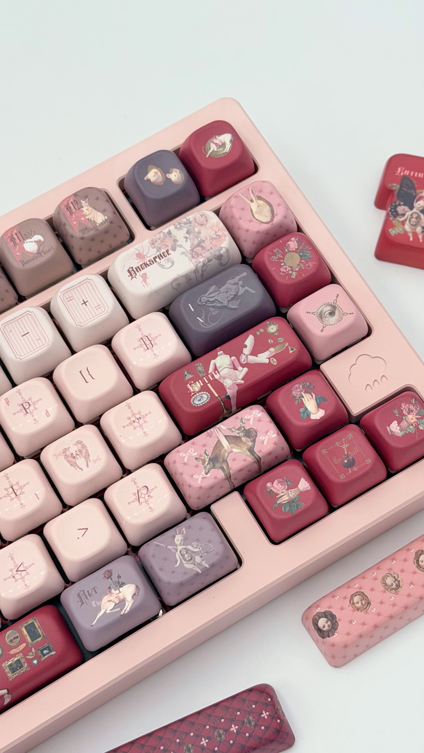 #0249 The Moth's Dream Keycaps Rose Red Grey Cherry /foa Profile (not including keyboard)