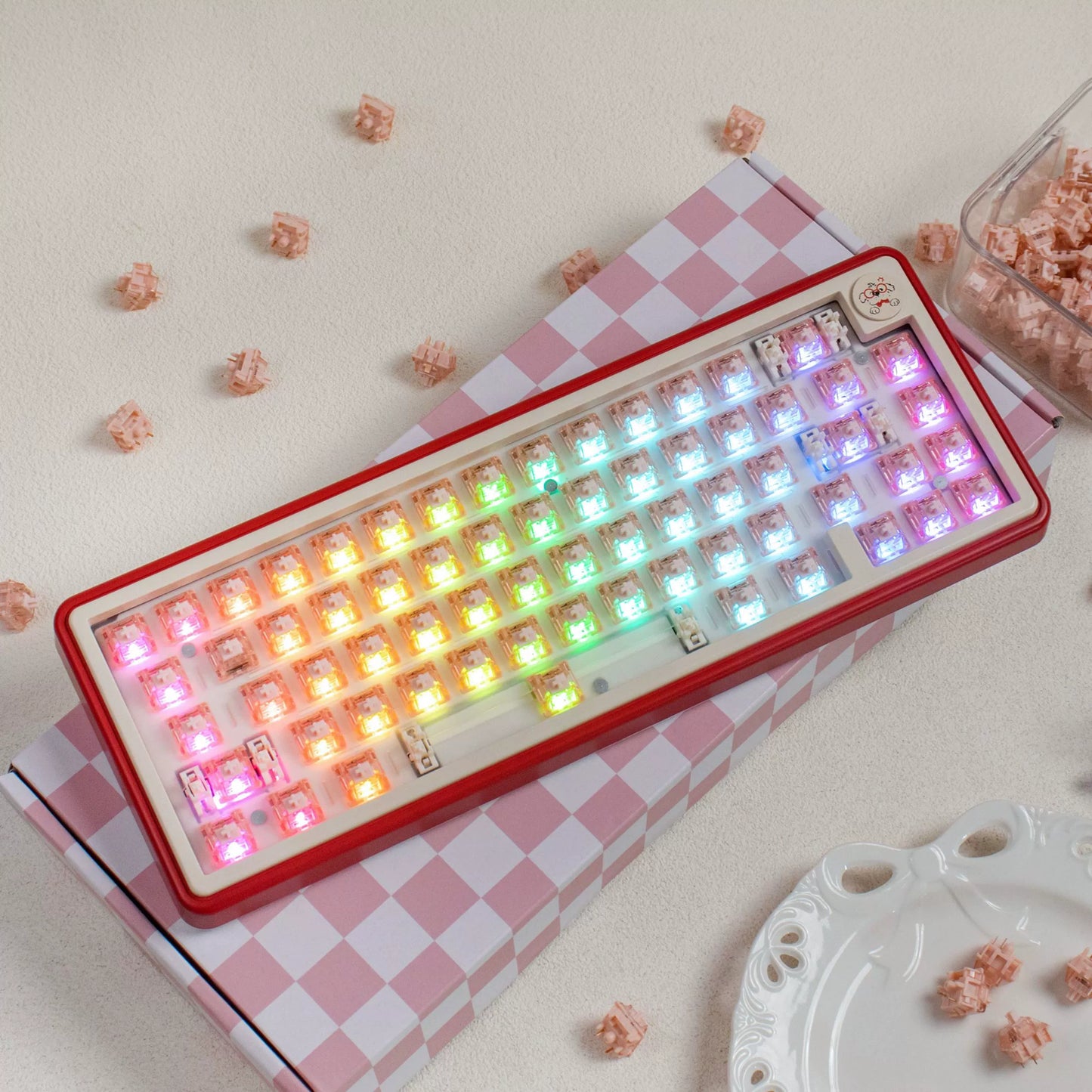 UR65 Blue/Pink/Red Mechanical Customized Keyboard (Tri-mode Gasket Hot Swap RGB Support QMK/VIA)