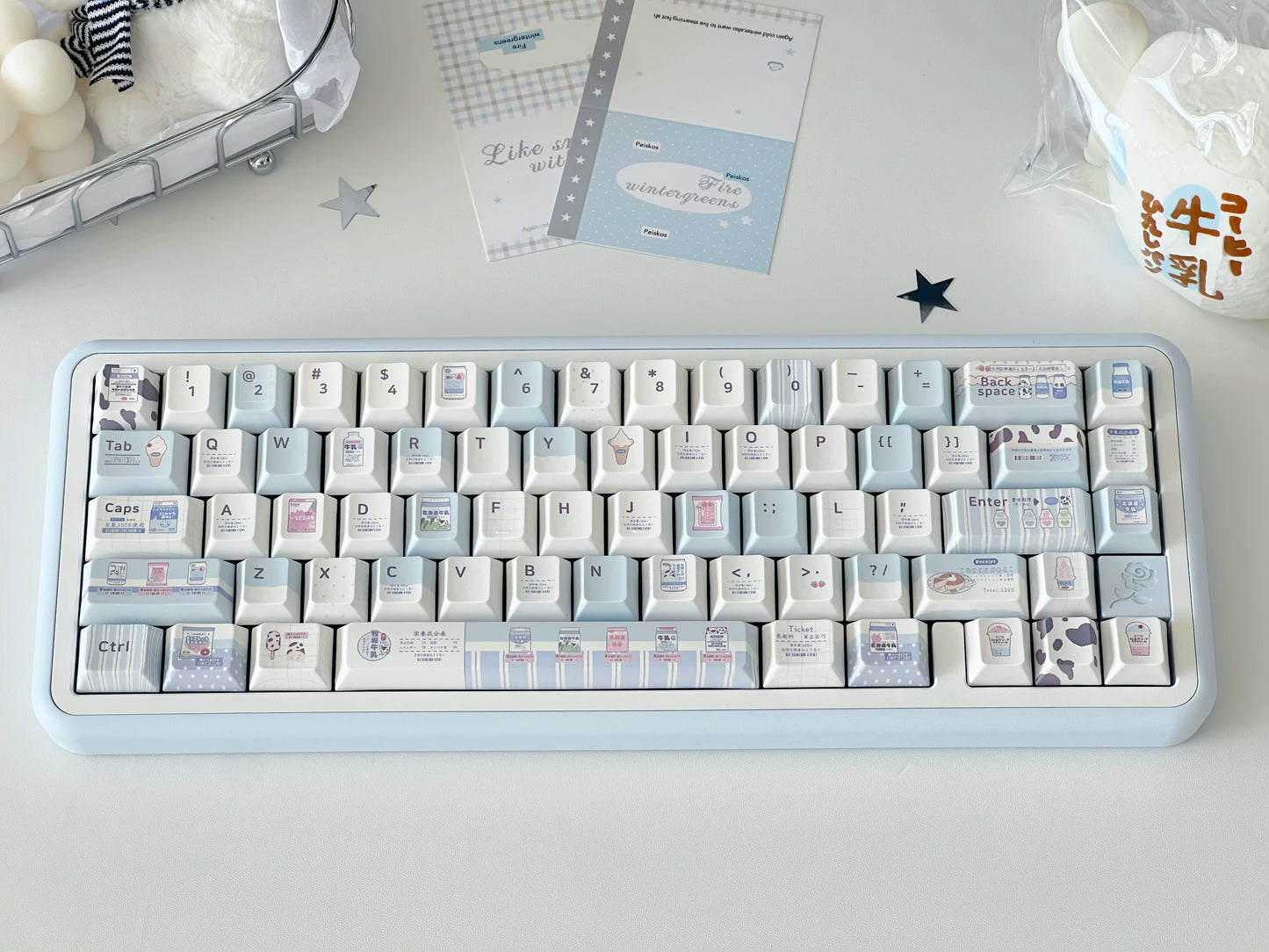 #0297 Hokkaido Milk Blue and White Japanese Style PBT Keycaps for Mechanical Keyboards Designed By SeeYou